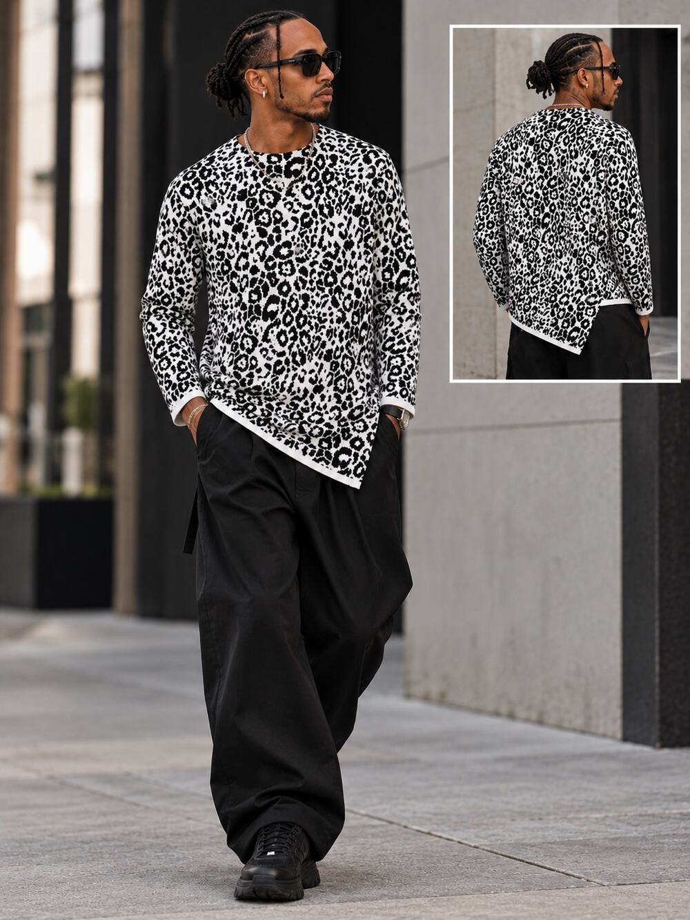 NWOT BLACK COMME des GARÇONS Animal Print Asymmetric Sweater XL Japan Wool